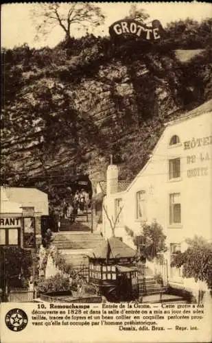 Ak Remouchamps Aywaille Wallonien Lüttich, Eingang zur Grotte, Hotel de la Grotte, Entdeckung 182
