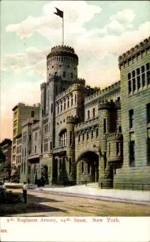 Ak Manhattan New York City USA, 9th Regiment Armory, 14th Street, Gebäude, Stadtansicht
