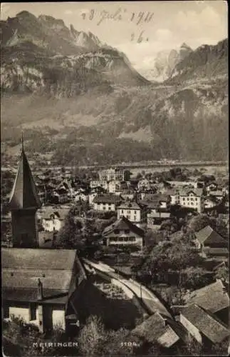Ak Meiringen Kanton Bern, Gorge de l'Aare, Aareschlucht, Ansicht von  Berge im Hintergrund, Kirch