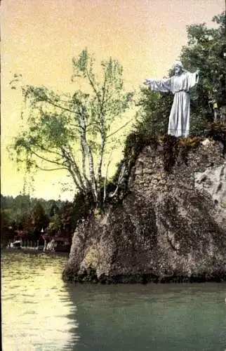 Ak Meggen Kanton Luzern, Statue Jesus, Berglandschaft, See, Meggenhorn