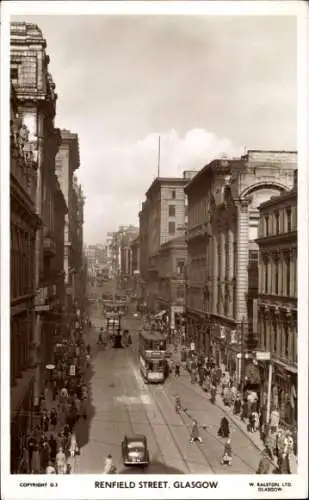Ak Glasgow Schottland, Renfield Street,   Straßenansicht, Fahrzeuge, Menschen, Stadtleben