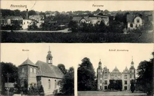 Ak Ahrensburg in Holstein, Panorama, Kirche, Schloss
