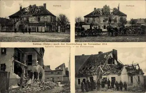 Ak Działdowo Soldau Ostpreußen, Rathaus, Zerstörung, November 1914, Geschoßwirkung, Mühlenstraße