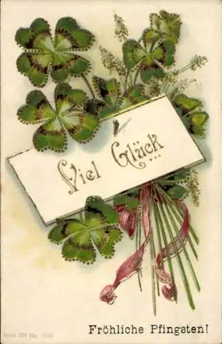 Präge Litho Glückwunsch Pfingsten, Glücksklee