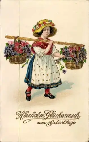 Ak Glückwunsch Geburtstag, Mädchen, Blumenkörbe