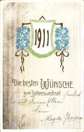 Ak Glückwunsch Neujahr 1911, Vergissmeinnicht