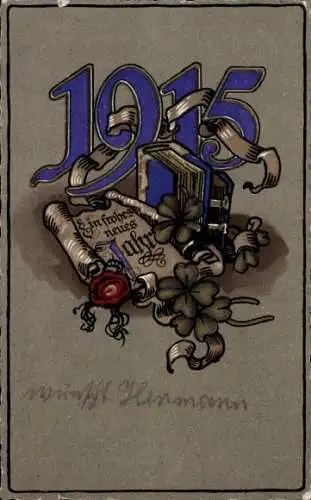 Ak Glückwunsch Neujahr 1915, Glücksklee, Siegel