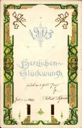 Präge Ak Glückwunsch Neujahr, Jahreszahl 1903