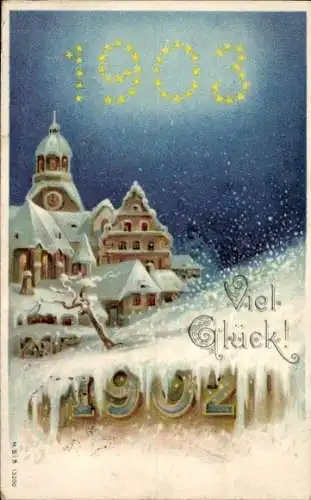 Ak Glückwunsch Neujahr 1903, Häuser, Schnee