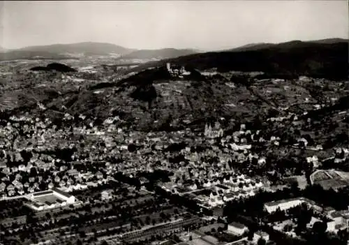 Ak Heppenheim an der Bergstraße, Luftaufnahme, Stadtansicht, Bergstraße, Ruine auf dem Berg