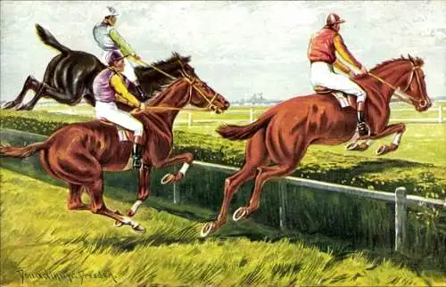 Künstler Ak Donadini Dresden Seidnitz, Pferderennplatz