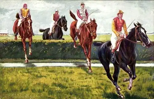 Künstler Ak Donadini, A. E., Jockeys zu Pferden