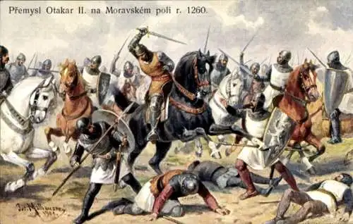 Künstler Ak Přemysl Otakar II. na Moravském poli r. 1260