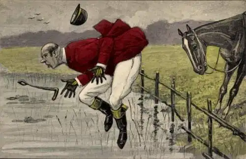 Künstler Ak Pferd wirft seinen Reiter ab