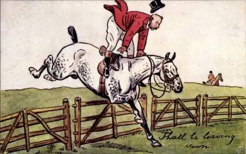 Künstler Litho Springreiten, Sprung über einen Zaun, Tuck 146