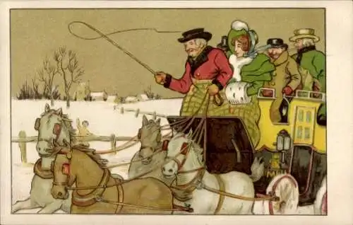 Ak Menschen in der Kutsche, Pferde