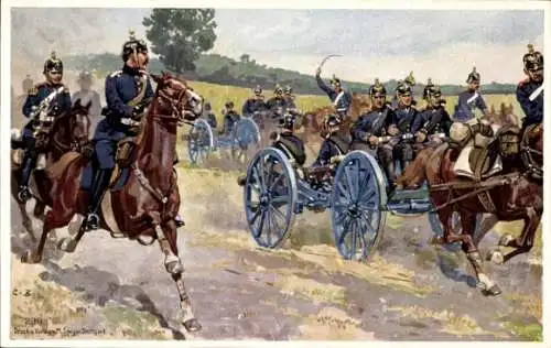 Künstler Ak Deutsche Kavallerie, Soldaten in Uniformen