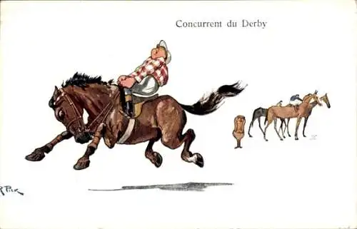 Künstler Ak Pick, R., Derbykandidat, Jockey auf einem Pferd