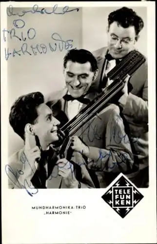 Ak Mundharmonika Trio Harmonie, Telefunken, Autogramme
