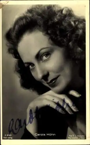 Ak Schauspielerin Carola Höhn, Portrait, Autogramm