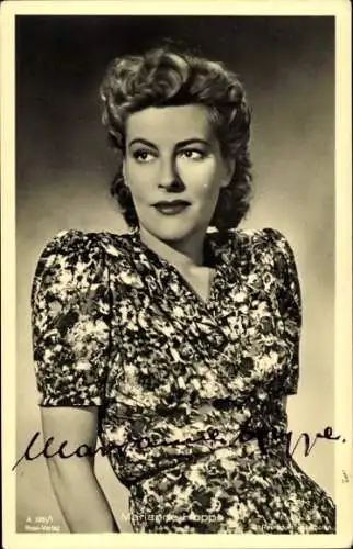 Ak Schauspielerin Marianne Hoppe, Portrait, Autogramm