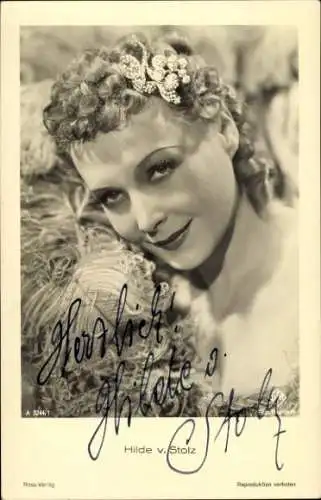 Ak Schauspielerin Hilde von Stolz, Portrait, Autogramm