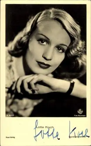 Ak Schauspielerin Lotte Koch, Portrait, Autogramm