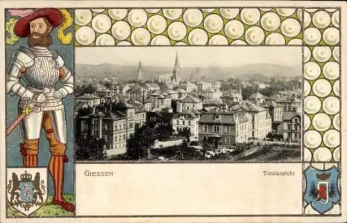 Präge Wappen Passepartout Ak Gießen an der Lahn Hessen, Gesamtansicht