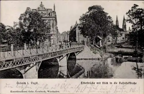 Relief Ak Oelsnitz im Vogtland, Elsterbrücke, Bahnhofstraße