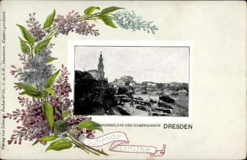Präge Passepartout Ak Dresden Altstadt, Landungsplatz der Dampfschiffe