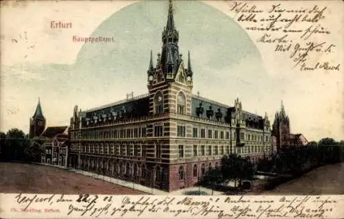 Relief Ak Erfurt in Thüringen, Blick auf das Hauptpostamt