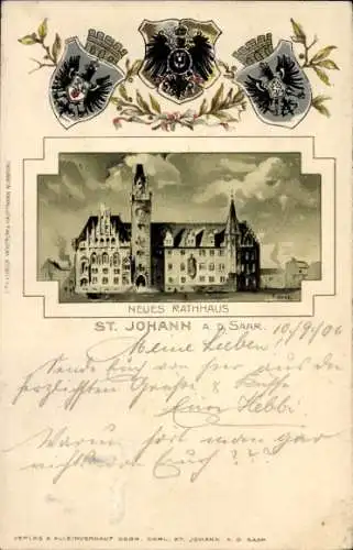 Präge Wappen Litho St. Johann Saarbrücken, Neues Rathaus