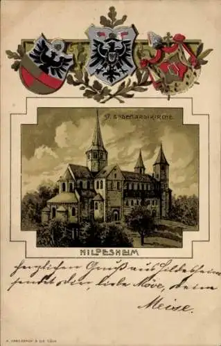 Präge Wappen Passepartout Litho Hildesheim in Niedersachsen, St. Godehardikirche