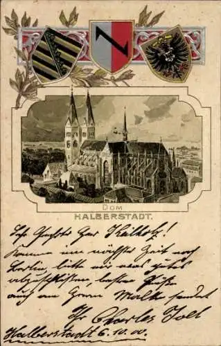 Präge Wappen Passepartout Litho Halberstadt am Harz, Dom