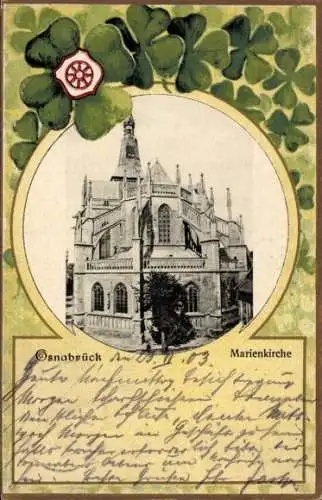 Präge Passepartout Ak Osnabrück in Niedersachsen, Marienkirche, Kleeblätter