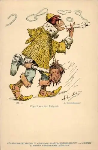 Künstler Ak Schmidhammer, A., Gigerl aus der Steinzeit