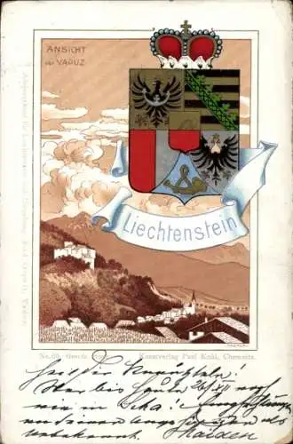 Wappen Ak Liechtenstein, Wappen, Krone, Vaduz, Kunstverlag Paul Kohl Chemnitz No. 60