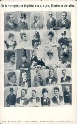 Ak Wien, Die hervorragendsten Mitglieder des k. k. priv. Theaters an der Wien, Portraits