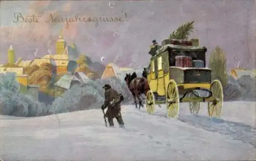 Ak Glückwunsch Neujahr, Kutsche, Schnee, Winter