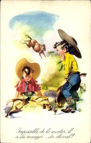Künstler Ak Junge Cowboys, Rodeo