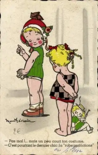 Künstler Ak Montbévrain, Mädchen, Pas mal, mais un peu court ton costume