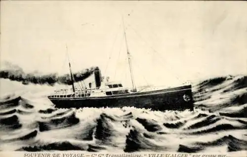 CPA Compagnie Générale Transatlantique, Paquebot Ville d'Alger par grosse mer