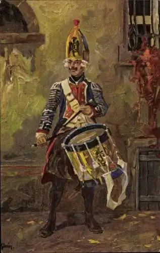 Künstler Ak Klein, Soldat in historischer Uniform, Trommler