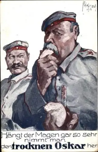 Künstler Ak Biebrach, Soldat mit Brot, trockner Oskar