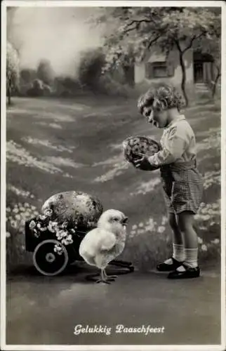 Ak Glückwunsch Ostern, Ostereier, Kind, Küken