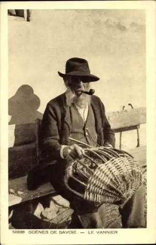Ak Savoie, Korbmacher mit Pfeife