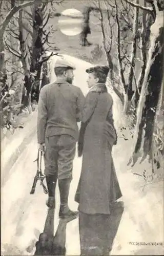 Ak Liebespaar, Spaziergang beim Mondschein