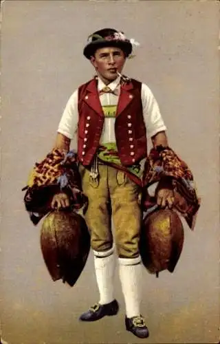 Ak Ein Appenzeller Senn in Tracht, Kuhglocken