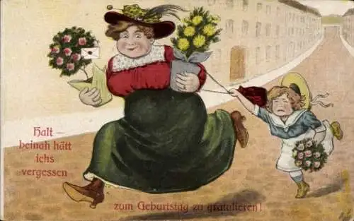 Künstler Ak Scheuermann, Willi, Glückwunsch zum Geburtstag, Frau und Mädchen, Blumentöpfe