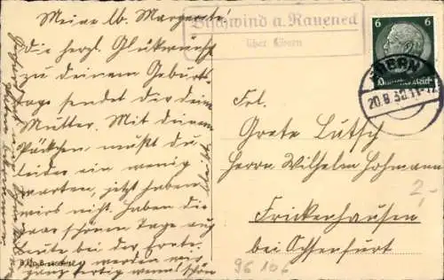 Al Landpoststempel Bischwind a. Raueneck über Ebern